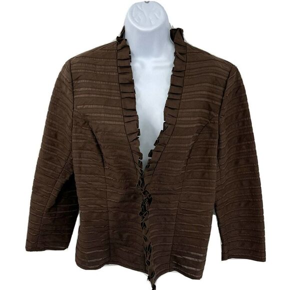 Lafayette 148 Brown Blazer Jacket Size 8 Hook Ruffle Linen Blend Dressy Feminine - Picture 12 of 12